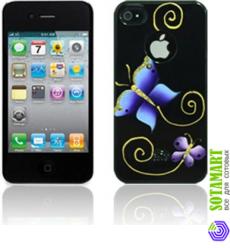 Чехол для Apple iPhone 4 iCover Hand Printing Butterfly Black пластиковый