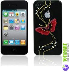 Чехол для Apple iPhone 4 iCover Hand Printing Butterfly Gold Line Black пластиковый