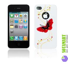 Чехол для Apple iPhone 4 iCover Hand Printing Butterfly Gold Line White пластиковый