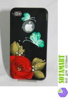 Чехол для Apple iPhone 4 iCover Hand Printing Rose Black пластиковый