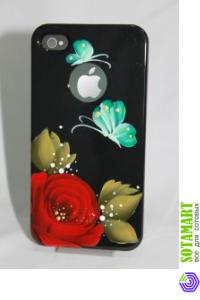 Чехол для Apple iPhone 4 iCover Hand Printing Rose Black пластиковый